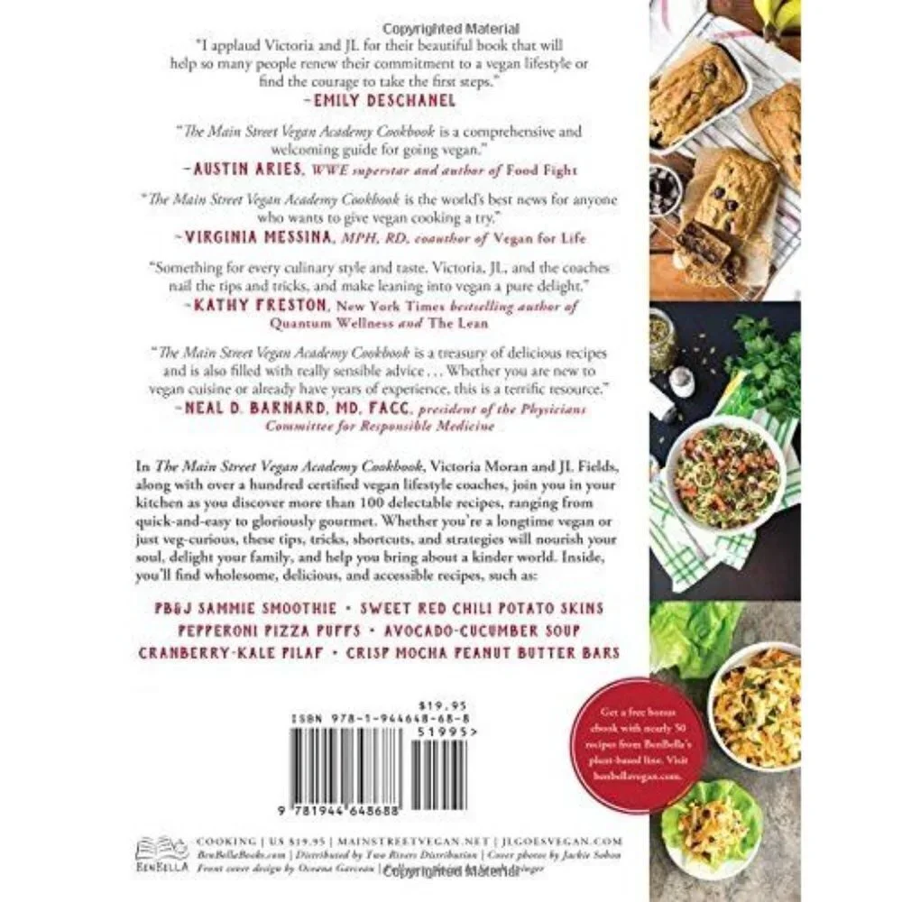 The Main Street Vegan Academy Cookbook Paperback by Victoria Moran JL Fields